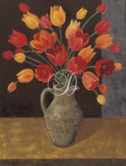 Red Tulips In Earthen Jar