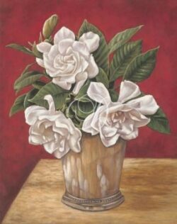 Camelias In Silver Vase