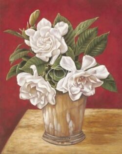 Camelias In Silver Vase